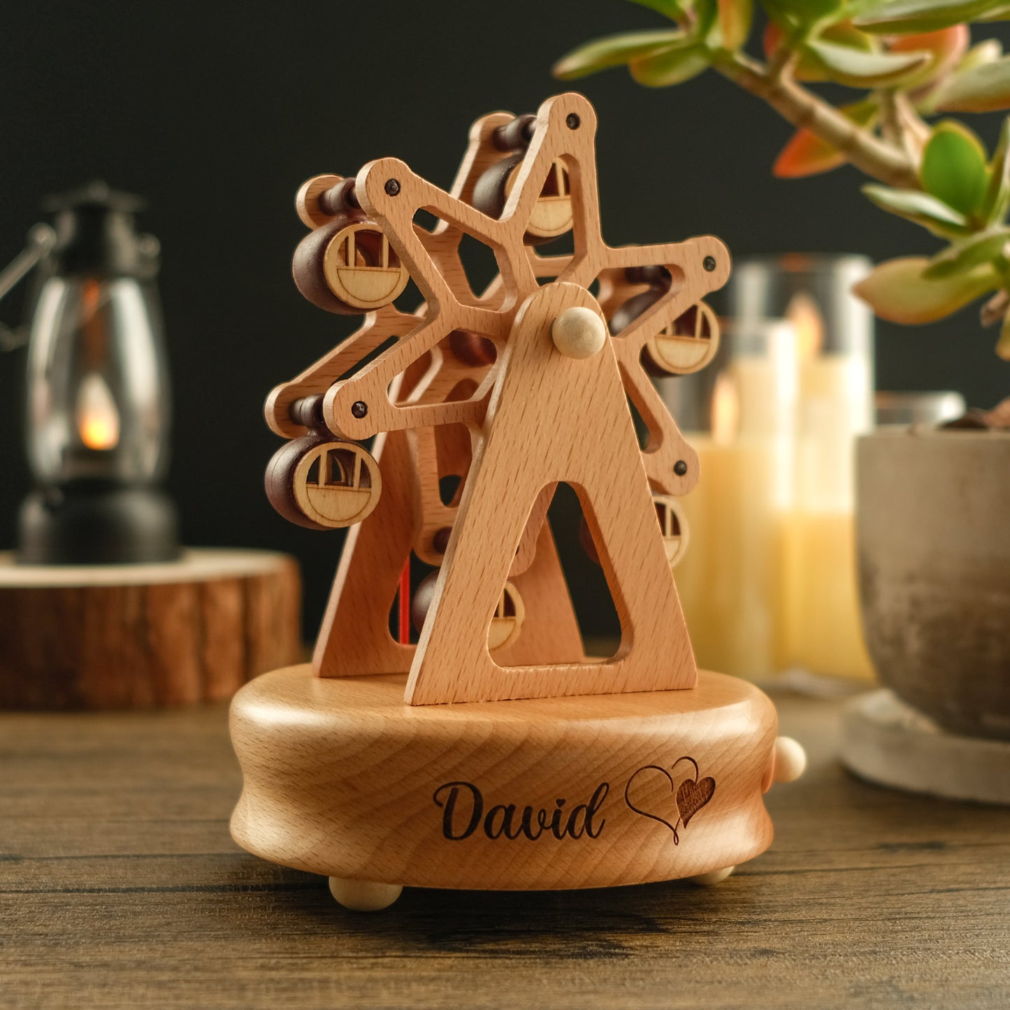 Personalized Wooden Music Box - Round Ferris Wheel