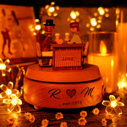 Personalized Wooden Music Box - Romantic Couple