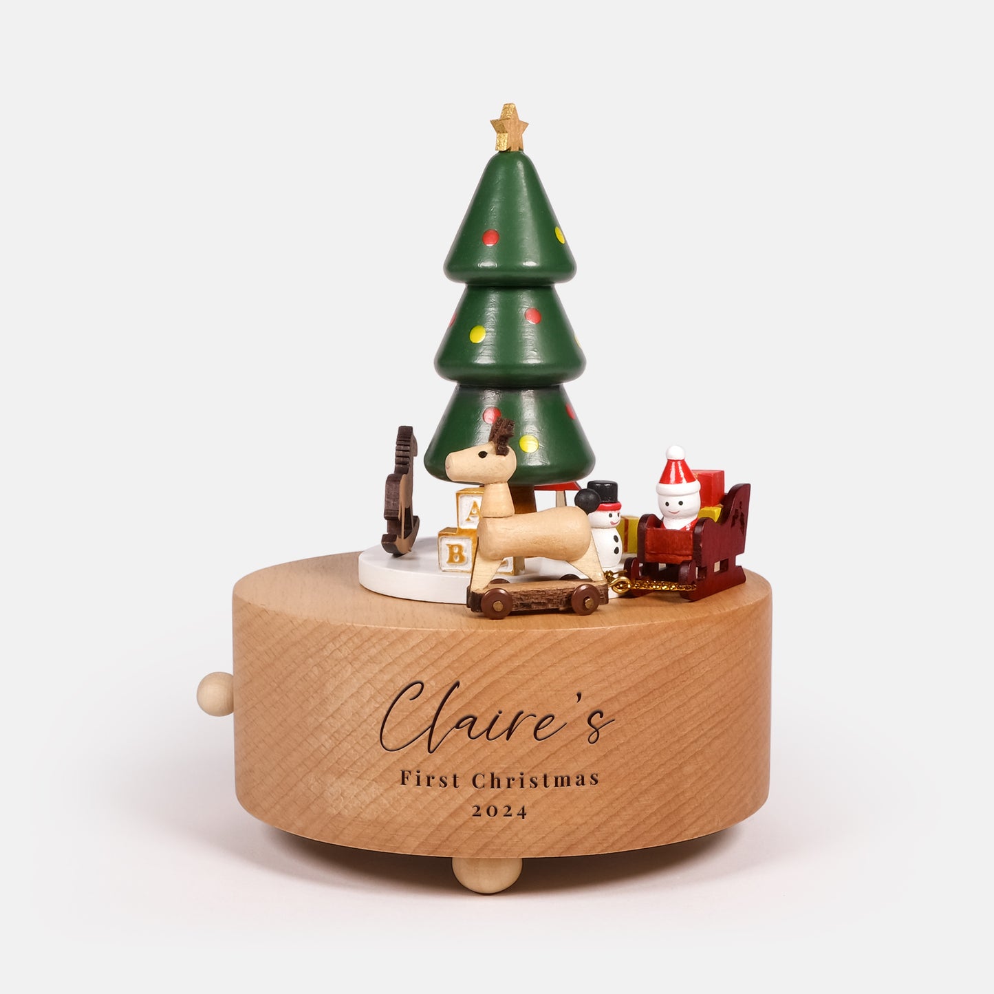 Personalized Wooden Music Box - Christmas Santa Sleigh