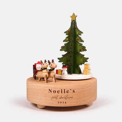 Personalized Wooden Music Box - Rotating Christmas Tree