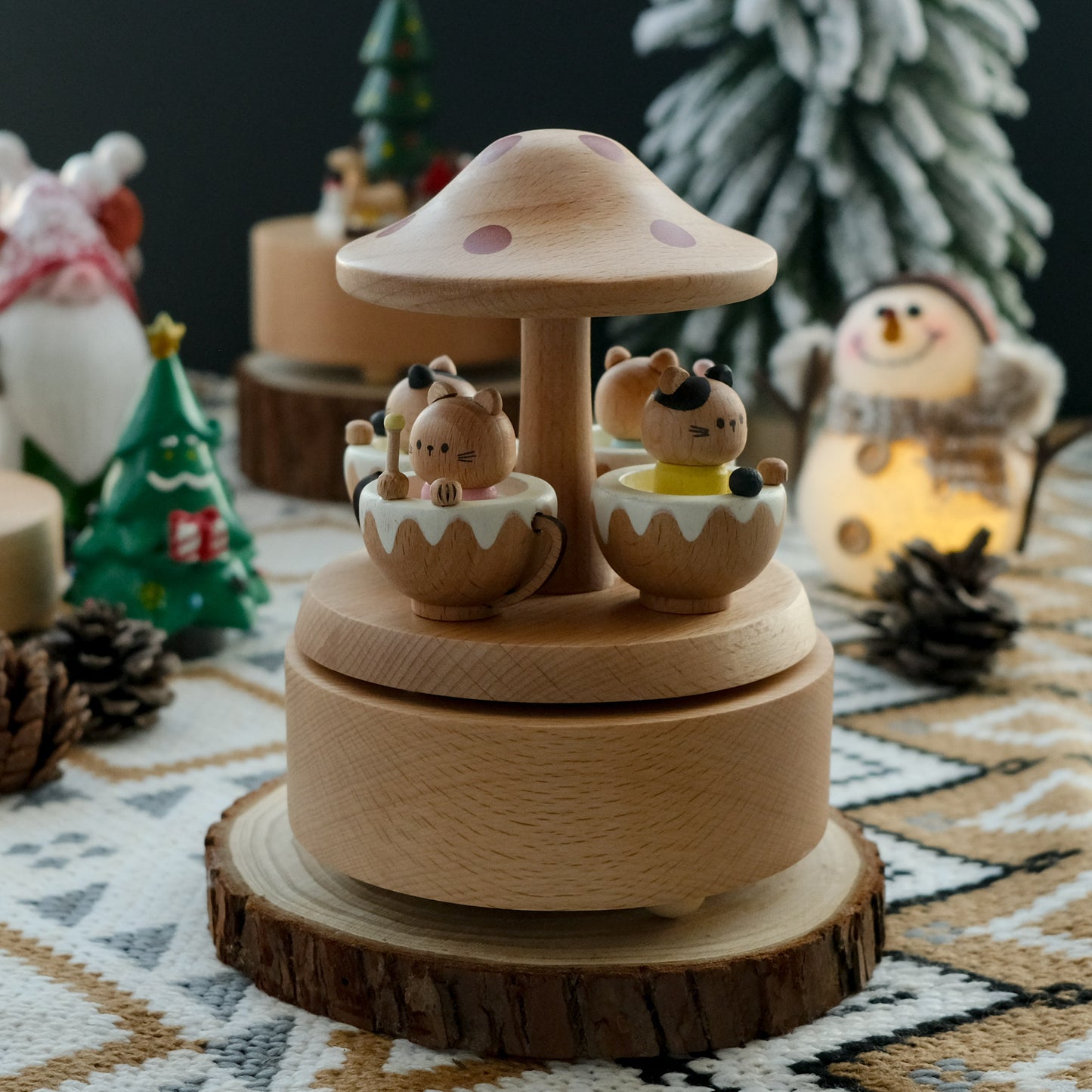 Personalized Wooden Music Box - The Merry-go-round Kitties