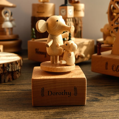 Personalized Wooden Music Box - Elephants