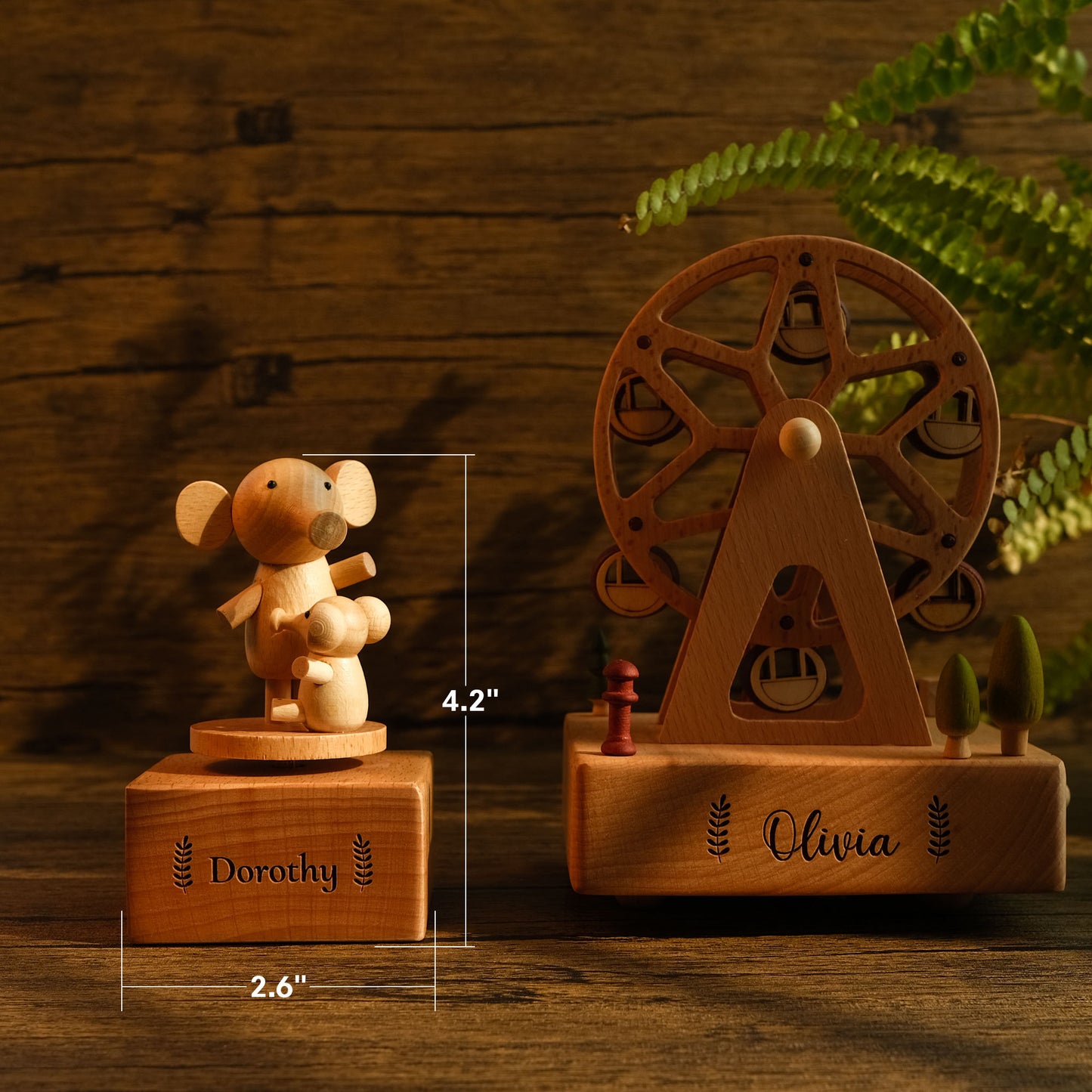 Personalized Wooden Music Box - Elephants