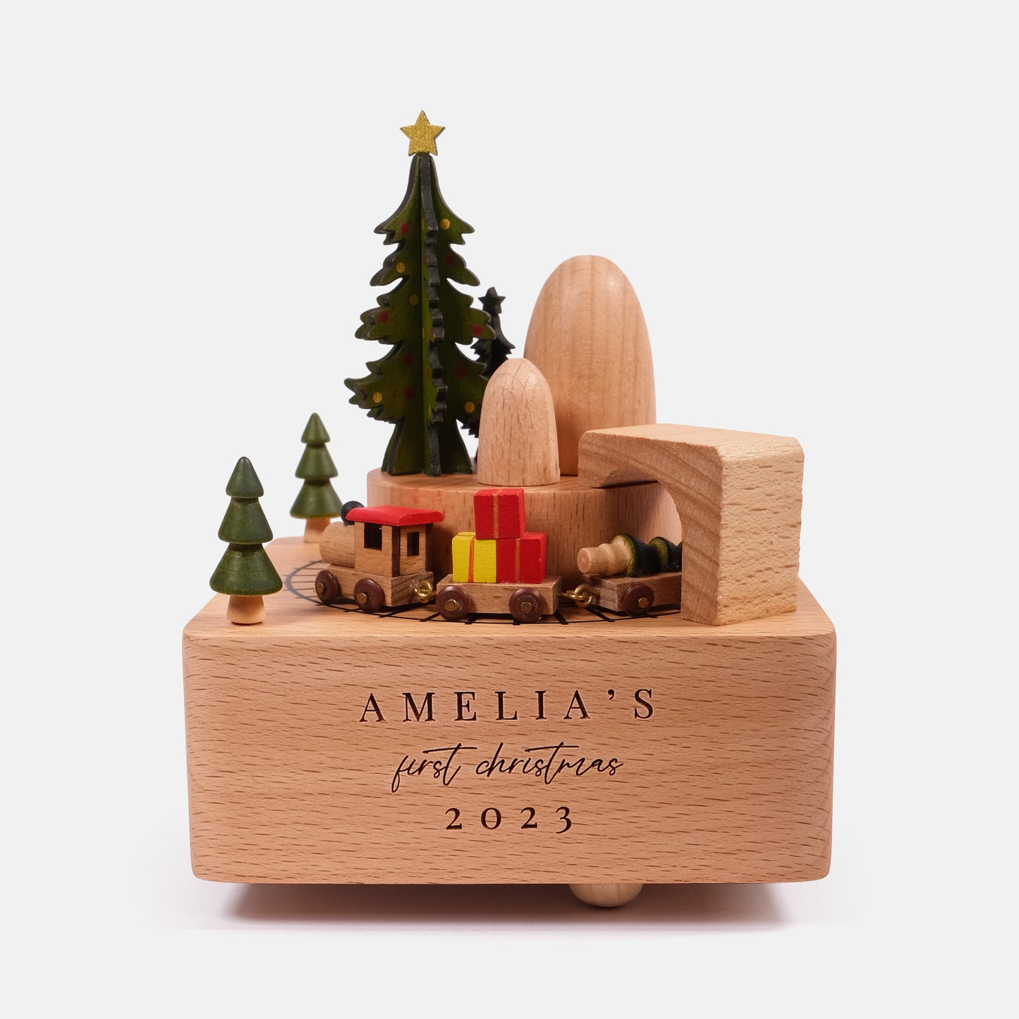 Personalized Wooden Music Box - Christmas Train