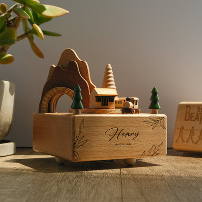 Personalized Wooden Music Box - Mountain Tunnel